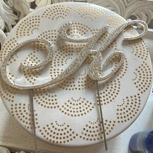 Cursive “K” Rhinestone & Silver Cake Topper - used once!